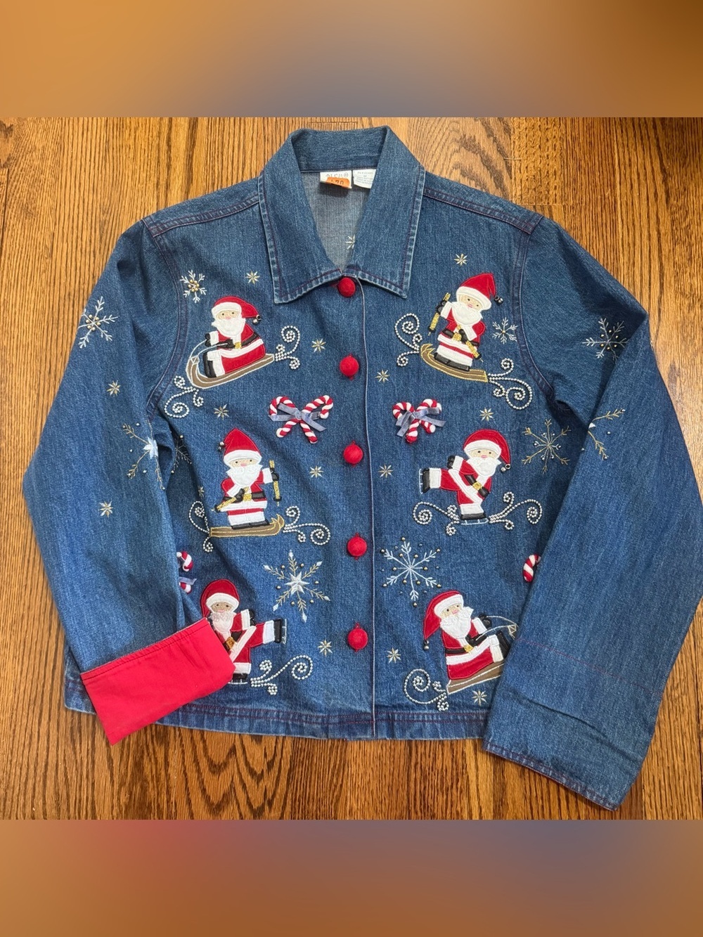 Bleu Bayou Vintage Denim Santa Holiday Button Down Shirt Jacket Size Medium